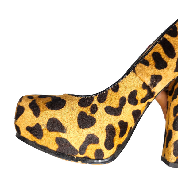 Steve Madden Shoes Womens 7 Brown Black Cheetah Leather Pony Hair Block Heels - Picture 7 of 11